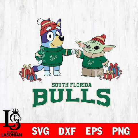 South Florida Bulls Bluey With Yoda Christmas File Cut, NCAA SVG DXF EPS PNG FILE, Digital Download,Instant Download, Silhouette