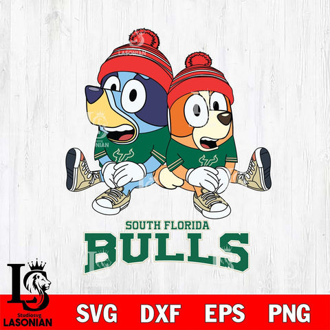 South Florida Bulls Christmas Bluey & Bingo Sit Cut Files,Bluey Cricut,Christmas Svg , Bluey svg , Digital Download, dxf eps png pdf file