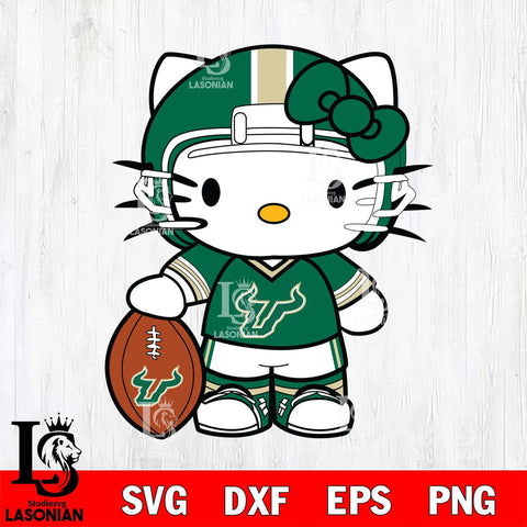 South Florida Bulls Cute Hello Kitty Football 3 Svg Eps Dxf Png File, NCAA svg, Digital Download, Instant Download