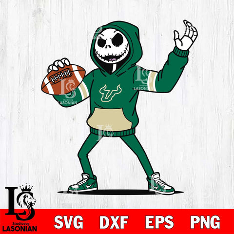 South Florida Bulls Jack Skellington Football Christmas File Cut, NCAA SVG DXF EPS PNG FILE, Digital Download , Criucut , Silhouette