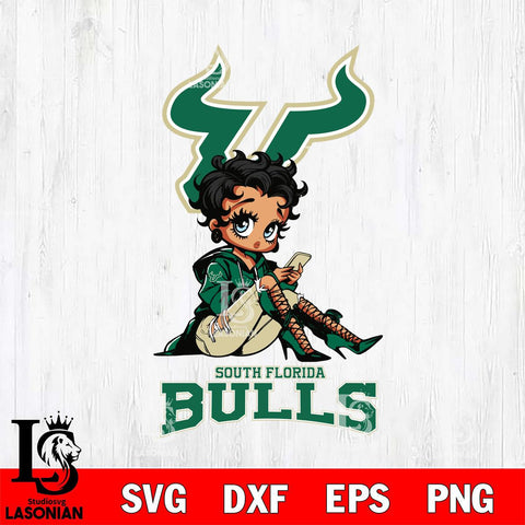 South Florida Bulls Style Black Fan Girl Betty Boop, Svg Eps Dxf Png File, Digital Download