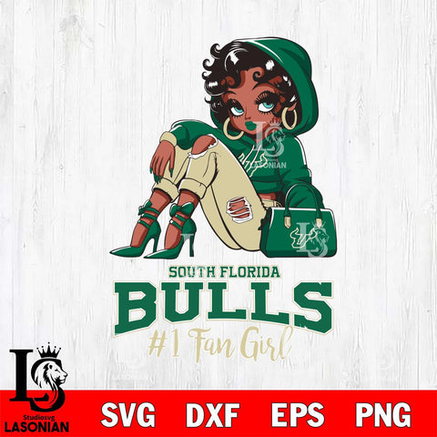 South Florida Bulls #1 beauty Black Fan Girl, Svg Eps Dxf Png File, Digital Download