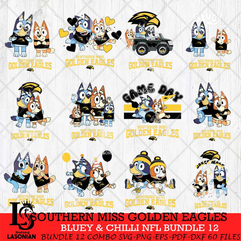 Southern Miss Golden Eagles Bluey & Bingo Bundle 12 SVG Svg Eps Dxf Png File, Bundle NCAA svg, Digital Download, Instant Download