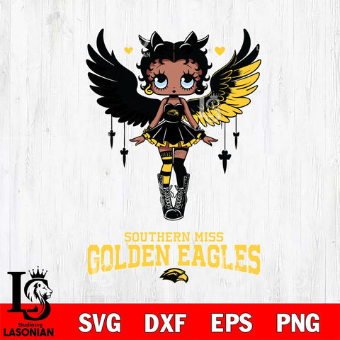 Southern Miss Golden Eagles Anglel Black Fan Girl Betty Boop, Svg Eps Dxf Png File, Digital Download