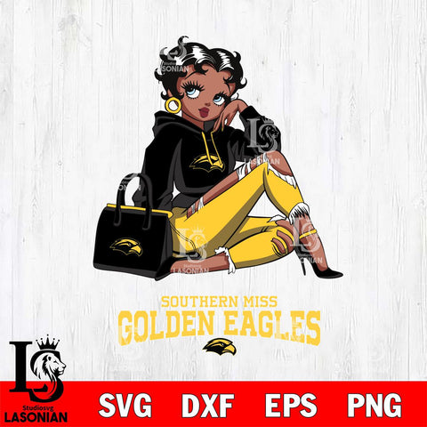 Southern Miss Golden Eagles Awesome Black Fan Girl Betty Boop, Svg Eps Dxf Png File, Digital Download