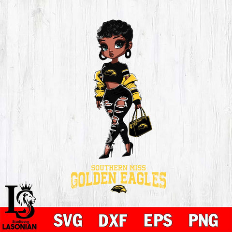 Southern Miss Golden Eagles Beautiful Black Fan Girl, Svg Eps Dxf Png File, Digital Download