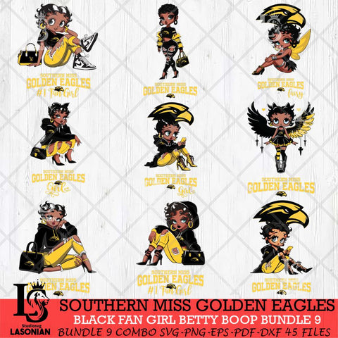 Southern Miss Golden Eagles Black Fan Girl Betty Boop Bundle 9, Svg Eps Dxf Png File, Digital Download