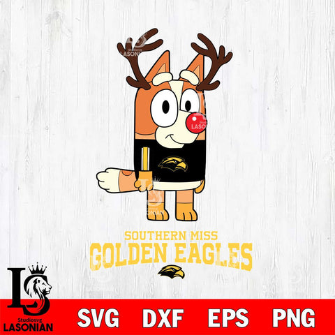 Southern Miss Golden Eagles Bluey Chilli Christmas Deer Svg Eps Dxf Png File, Digital Download