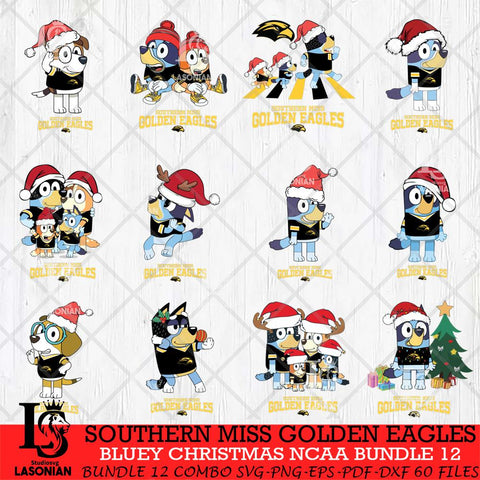 Southern Miss Golden Eagles Bluey Christmas NCAA Bundle 12 Cricut File Cut Files , Bluey Cricut , Christmas Svg , Bluey svg , Digital Download, dxf eps png pdf file