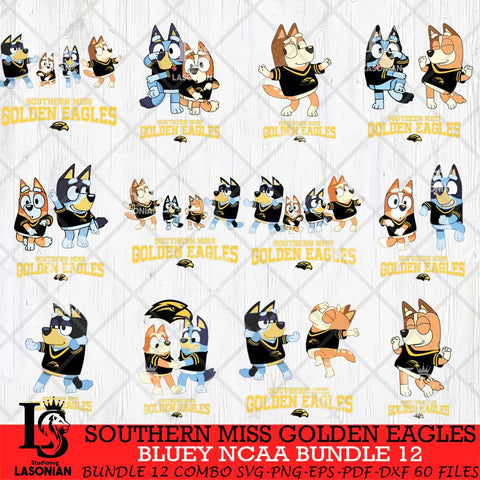 Southern Miss Golden Eagles Bluey Dace Mode NCAA Bundle 12 SVG Eps Dxf Png File, Digital Download, Instant Download