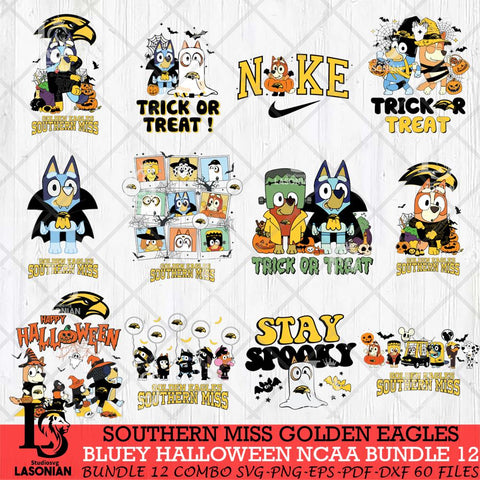 Southern Miss Golden Eagles Bluey Halloween NCAA 12 SVG Eps Dxf Png File, Bundle NCAA svg, Digital Download, Instant Download