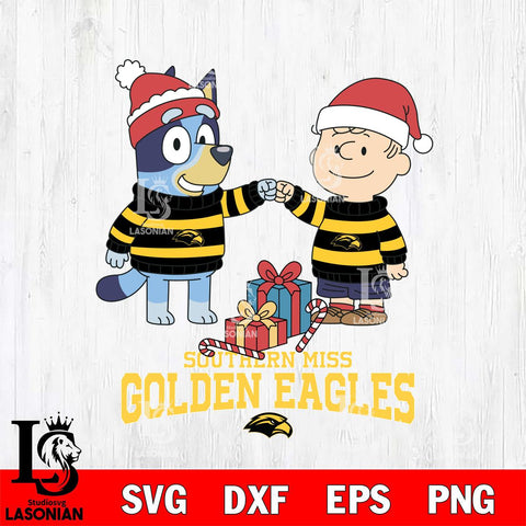 Southern Miss Golden Eagles Bluey With Charlie Brown Christmas File Cut, NCAA SVG DXF EPS PNG FILE, Digital Download,Instant Download, Silhouette