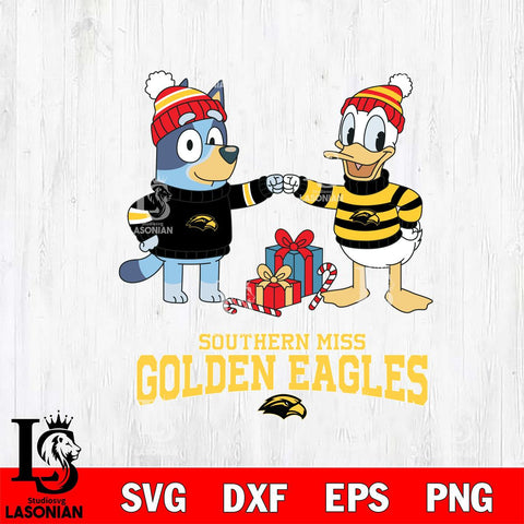 Southern Miss Golden Eagles Bluey With Donald Duck Christmas File Cut, NCAA SVG DXF EPS PNG FILE, Digital Download,Instant Download, Silhouette