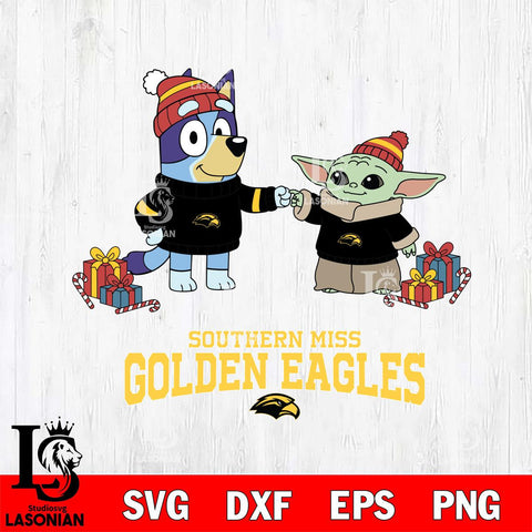 Southern Miss Golden Eagles Bluey With Yoda Christmas File Cut, NCAA SVG DXF EPS PNG FILE, Digital Download,Instant Download, Silhouette