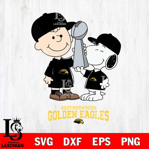 Southern Miss Golden Eagles Charlie Brown and Snoopy Champions Svg Eps Dxf Png File, NCAA svg , Digital Download , Instant Download, Cricut File