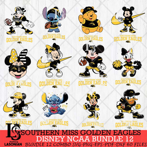 Southern Miss Golden Eagles Disney NCAA Bundle Svg PNG 12 Svg Eps Dxf Png File, Digital Download