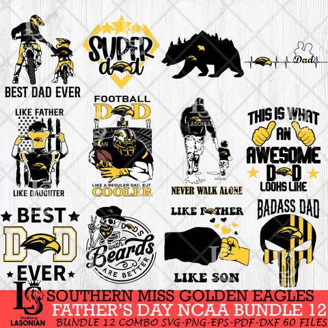 Southern Miss Golden Eagles Fathers Day NCAA Bundle 12 Svg Eps Dxf Png File, Digital Download, Instant Download