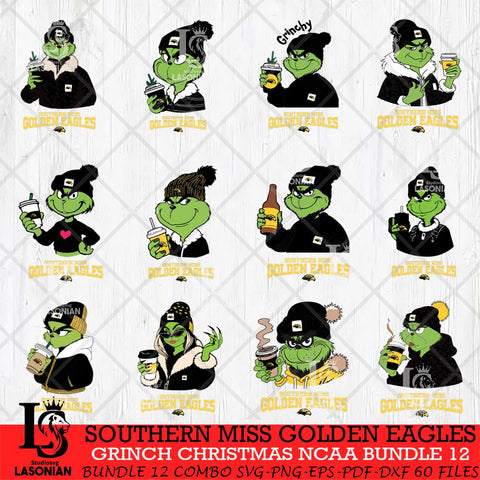 Southern Miss Golden Eagles Grinch Christmas NCAA Bundle 12 Svg Eps Dxf Png File,Cricut files, Digital Download, Instant Download