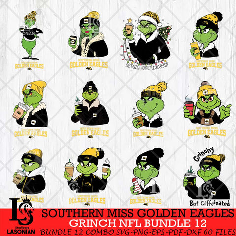 Southern Miss Golden Eagles Grinch NCAA  Bundle 12 SVG Eps Dxf Png File, Digital Download, Instant Download