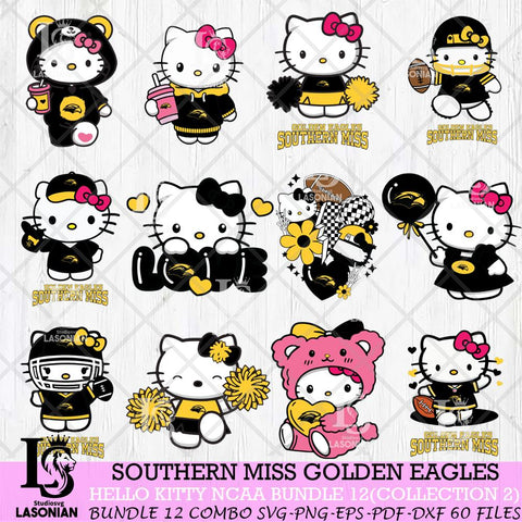 Southern Miss Golden Eagles Hello Kitty Bundle 12 SVG Svg Eps Dxf Png File, Digital Download, Instant Download