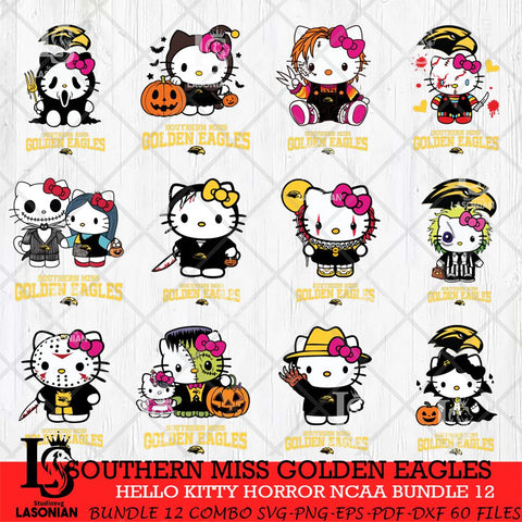 Southern Miss Golden Eagles Hello Kitty Horror NCAA Bundle 12 SVG Svg Eps Dxf Png File, Digital Download