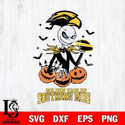 Southern Miss Golden Eagles Jack Skellington 2 halloween Svg Eps Dxf Png File, NCAA svg, Digital Download, Instant Download