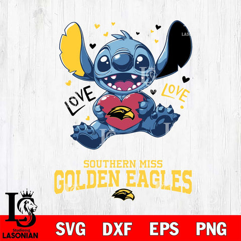 Southern Miss Golden Eagles Love Stitch, Svg Eps Dxf Png File, Digital Download