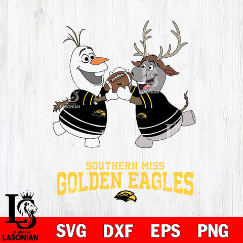 Southern Miss Golden Eagles Olaf & Sven Football Cricut,Christmas SVG DXF EPS PNG FILE, NCAA Digital Download,Instant Download, Silhouette