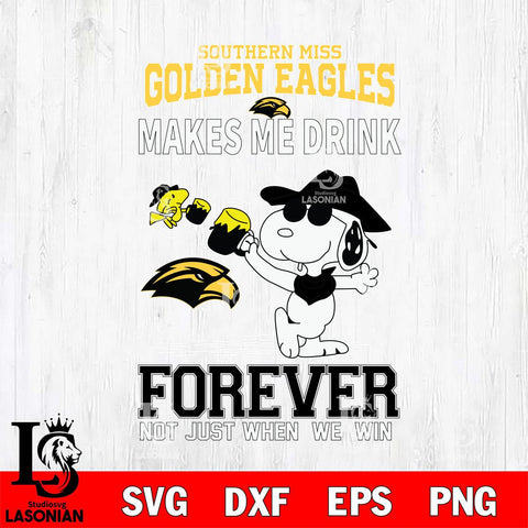 Southern Miss Golden Eagles Snoopy makes me drink forever SVG DXF EPS PNG FILE,Snoopy File Cut, NCAA Digital Download,Instant Download,Christmas Silhouette