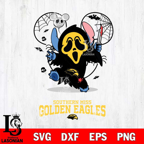 Southern Miss Golden Eagles Stitch Ghost Face Halloween 2 Svg Eps Dxf Png File, Digital Download, Instant Download