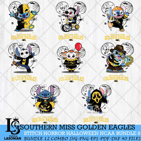 Southern Miss Golden Eagles Stitch Horror Halloween Bundle NCAA Svg Eps Dxf Png File, Digital Download, Instant Download