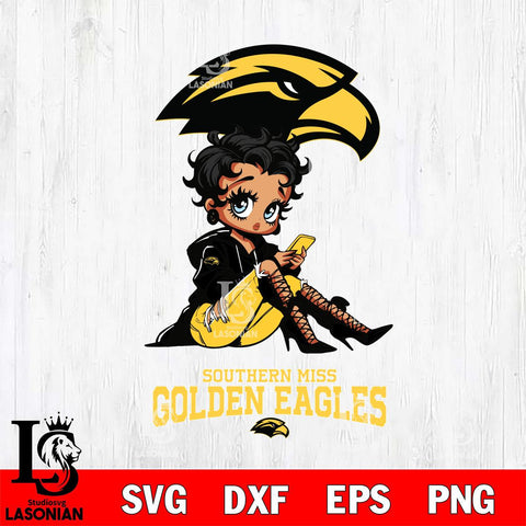 Southern Miss Golden Eagles Style Black Fan Girl Betty Boop, Svg Eps Dxf Png File, Digital Download