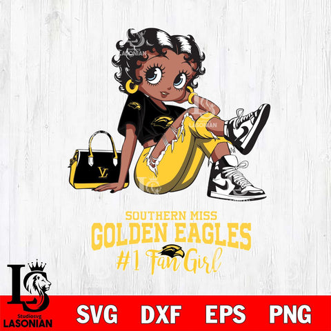 Southern Miss Golden Eagles #1 Black Fan Girl Betty Boop, Svg Eps Dxf Png File, Digital Download