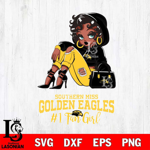 Southern Miss Golden Eagles #1 beauty Black Fan Girl, Svg Eps Dxf Png File, Digital Download