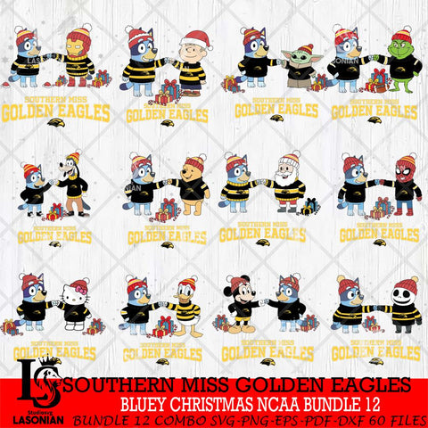 Southern Miss Golden Eagles  Bluey friends christmas NCAA Bundle File Cut,Bundle NCAA SVG DXF EPS PNG FILE, Digital Download,Instant Download, Silhouette