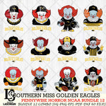 Southern Miss Golden Eagles  Pennywise Horror NCAA Bundle 12 SVG Svg Eps Dxf Png File, Digital Download
