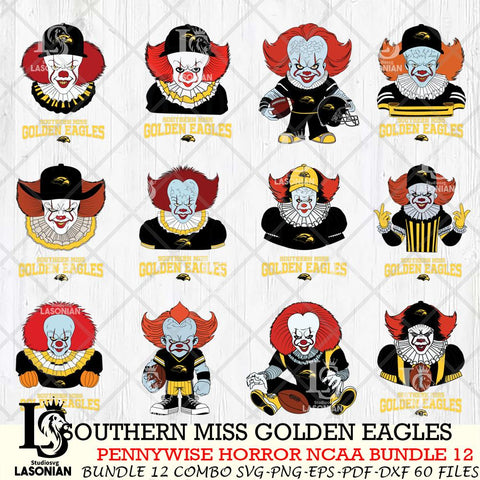 Southern Miss Golden Eagles  Pennywise Horror NCAA Bundle 12 SVG Svg Eps Dxf Png File, Digital Download