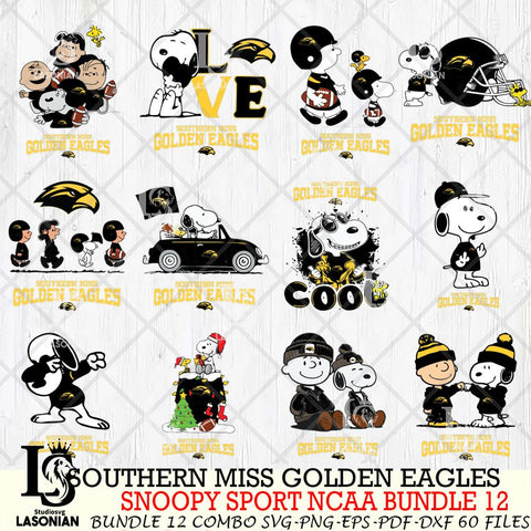 Southern Miss Golden Eagles  Snoopy NCAA Bundle 12 SVG Svg Eps Dxf Png File, Digital Download