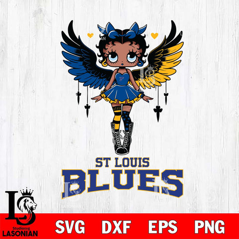St Louis Blues Anglel Black Fan Girl Betty Boop, Svg Eps Dxf Png File, Digital Download