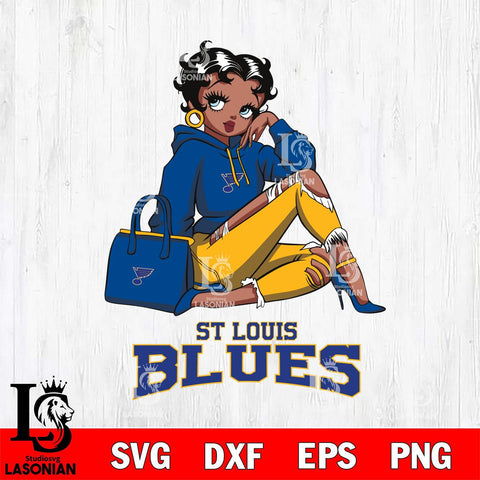 St Louis Blues Awesome Black Fan Girl Betty Boop, Svg Eps Dxf Png File, Digital Download