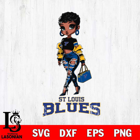 St Louis Blues Beautiful Black Fan Girl, Svg Eps Dxf Png File, Digital Download
