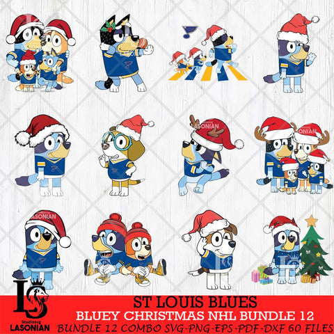 St Louis Blues Bluey Christmas NHL Bundle 12 Svg Eps Dxf Png File, Digital Download, Instant Download