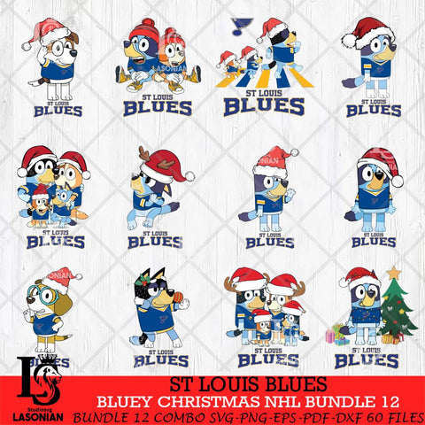 St Louis Blues Bluey Christmas NHL Bundle 12 Cricut , Christmas Svg , Bluey svg , Digital Download, dxf eps png pdf file