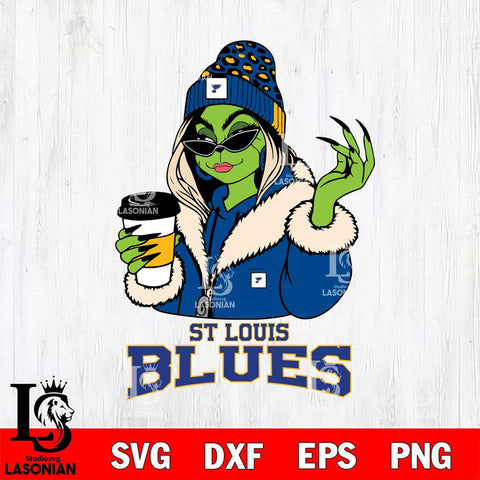 St Louis Blues Boujee Grinch Girls Christmas Cut Files, Cricut,Christmas Svg Dxf Eps Png file , Digital Download