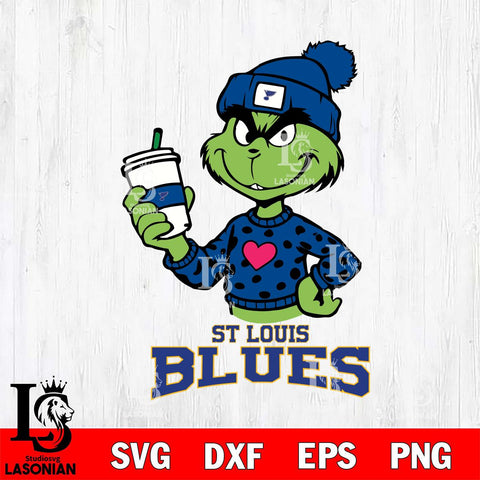St Louis Blues Boujee Grinch Heart Christmas Cut Files, Cricut,Christmas Svg Dxf Eps Png file , Digital Download