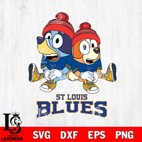 St Louis Blues Christmas Bluey & Bingo Sit Svg, Christmas Svg , NHL svg , Digital Download, dxf eps png pdf file