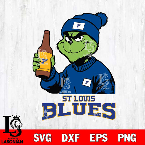 St Louis Blues Grinch Drinking Beer Christmas Cut Files, Cricut,Christmas Svg Dxf Eps Png file , Digital Download