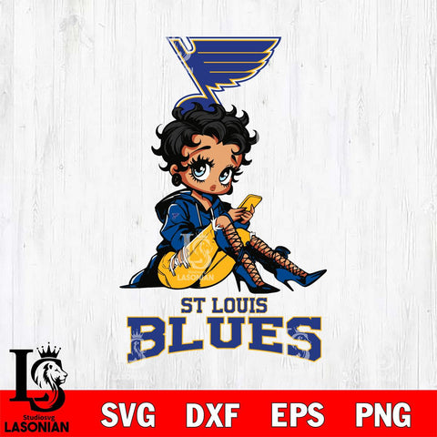 St Louis Blues Style Black Fan Girl Betty Boop, Svg Eps Dxf Png File, Digital Download