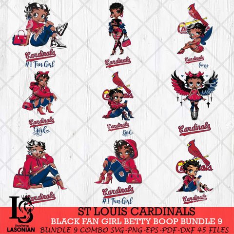 St Louis Cardinals Black Fan Girl Betty Boop Bundle 9, Svg Eps Dxf Png File, Digital Download