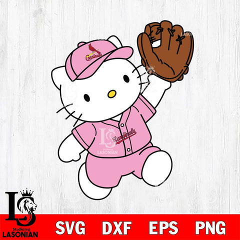 St Louis Cardinals Hello Kitty Pink throw baseball SVG DXF EPS PNG FILE, MLB File Cut,Hello Kitty Digital Download,Instant Download, Silhouette